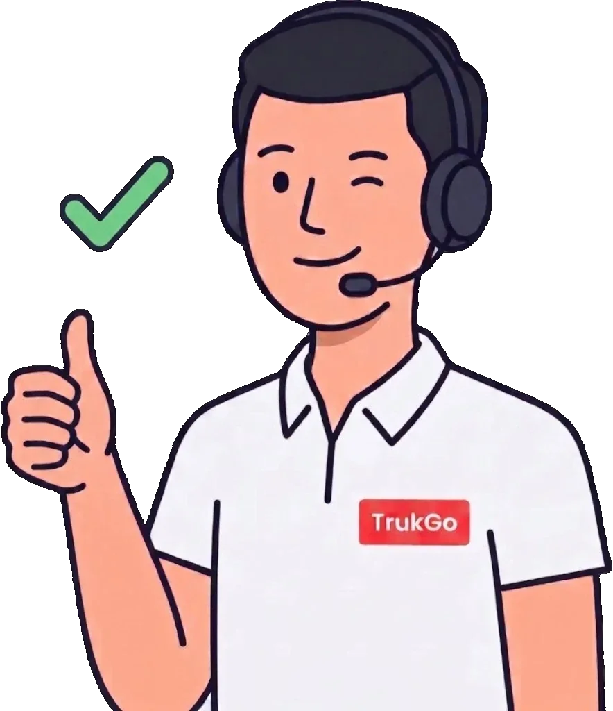 Ilustración de un agente de soporte TrukGo con auriculares haciendo un visto bueno