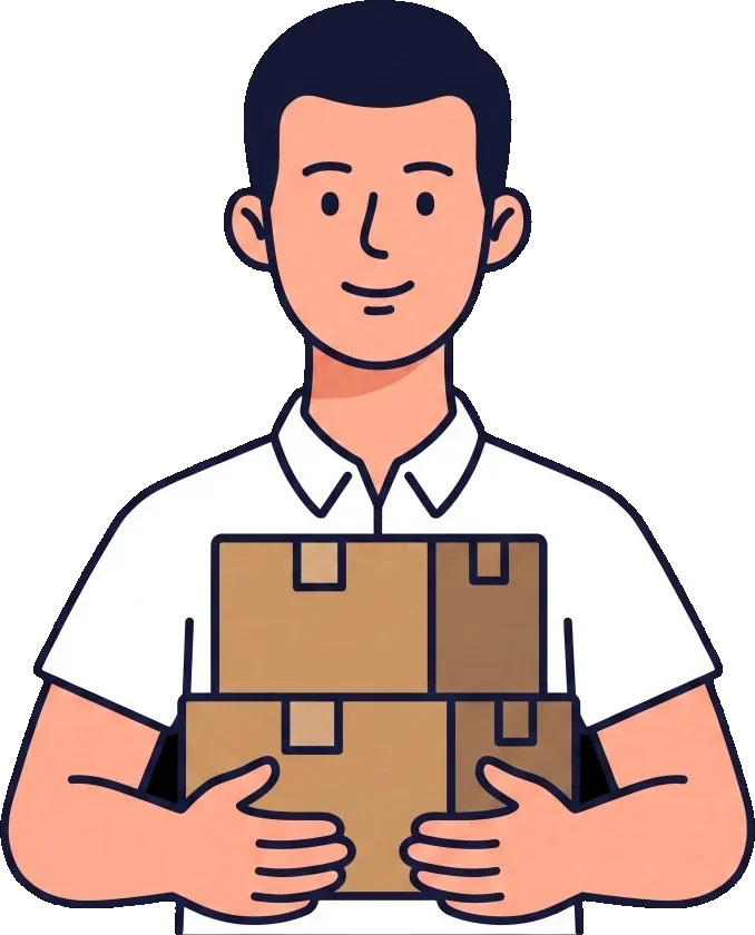 Ilustración de un proveedor TrukGo sosteniendo cajas de envío